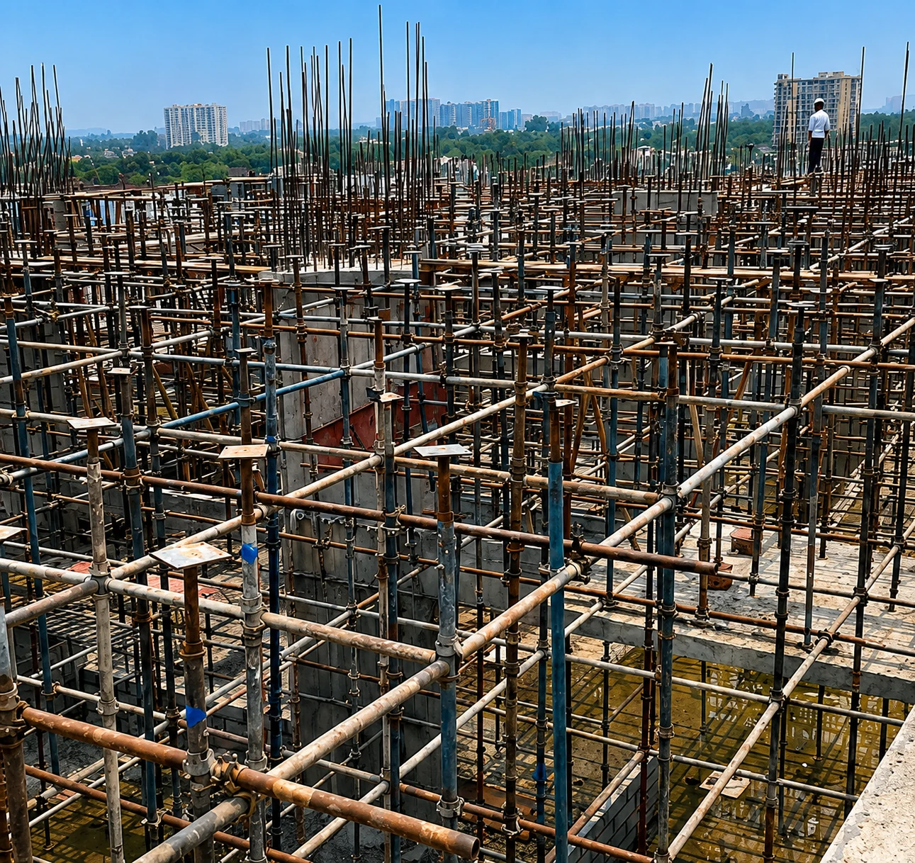 Cuplock scaffolding for commercial slab construction at Ansal project in Lucknow