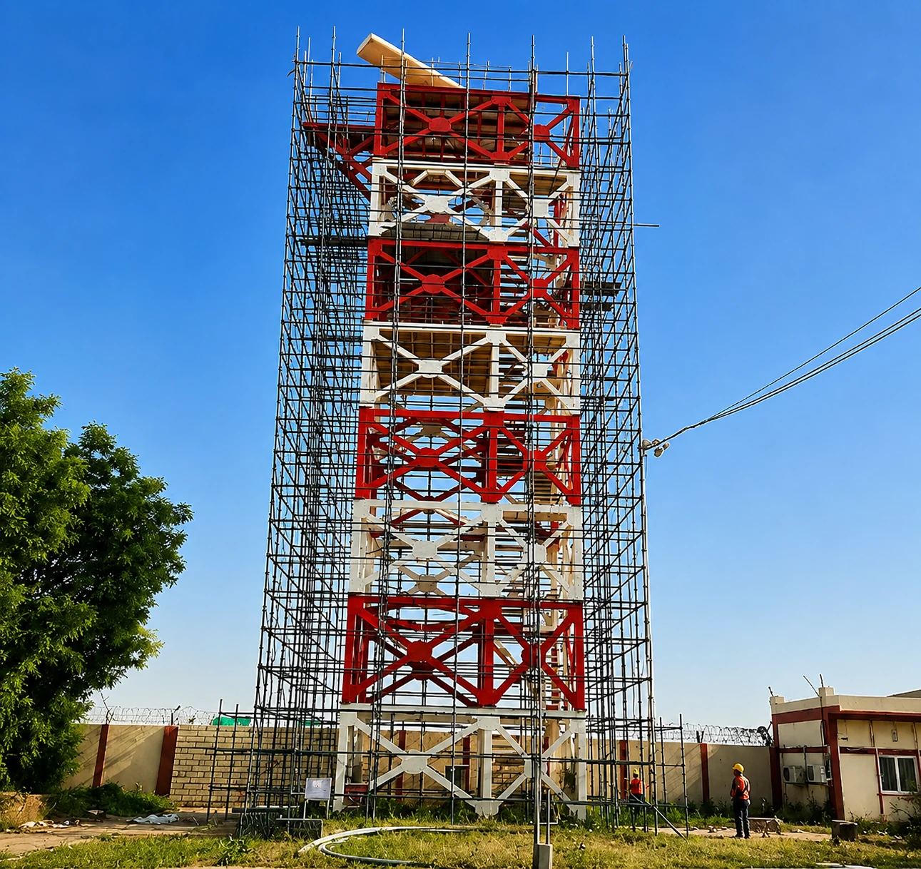 Cuplock scaffolding around CCS Airport radar tower in Lucknow for maintenance work